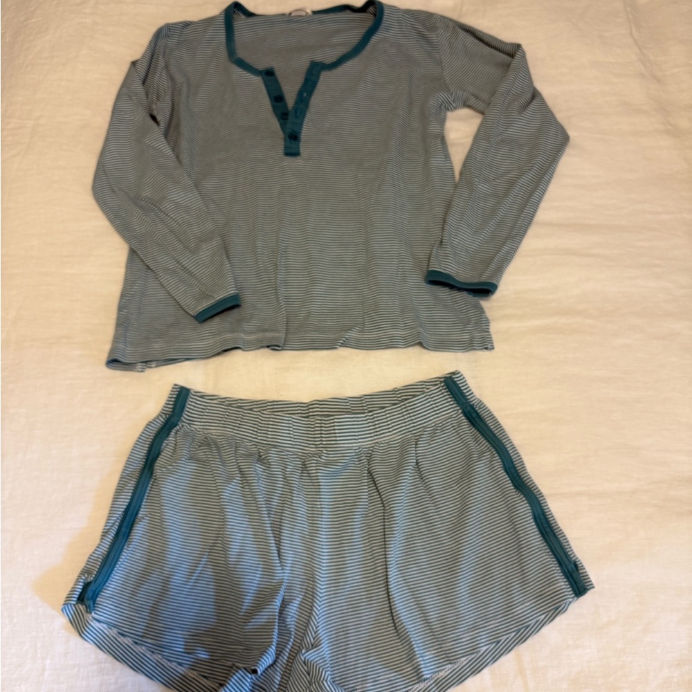 Striped Pajama Set with Teal Accents